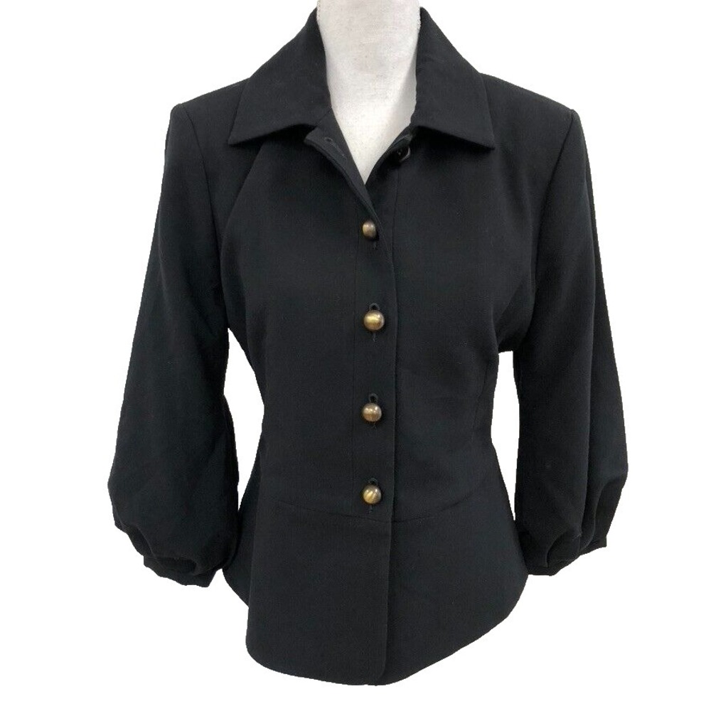 Cabi Abbott Blazer Jacket Womens 10‎ Black 3/4 Sleeve Business Career Teacher